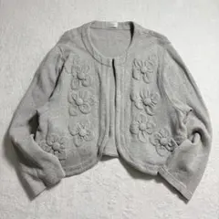 カーディガン/ボレロ/綿100/立体フラワーモチーフ/ショート丈/フェミニン/