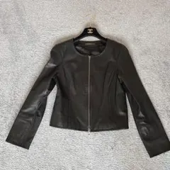 LE CIEL BLEU ラムレザー ジャケット 38 ノーカラー フリル 本革 LE CIEL BLEU ラムレザー ジャケット 38 ノーカラー フリル 本革