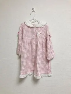 クーラクール　ピンク　ギンガムチェックワンピース　90 うさみみ