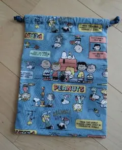 PEANUTS 巾着袋 スヌーピー 総柄 ブルー