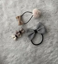 リボン ヘアゴム ヘアクリップ 3点セット ヘアアクセ