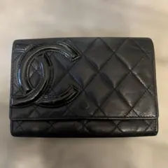 CHANEL シャネル カンボンライン レザー 二つ折り財布 コンパクト財布