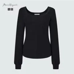 ユニクロ　Mame ヒートテックウールブレンドワッフルスクエアネックT M 黒