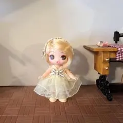 【ハンドメイド】オーガンジードレス(黄)&ヘッドドレス＊ぷちリカちゃん用