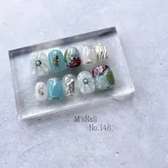 ネイルチップ 成人式ネイル 成人式 振袖 卒業式ネイル 卒業式 袴 和柄 水色