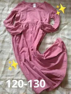 【新品】匿名配送◎春夏にかわいい☆長袖薄手ワンピース(ピンク)120〜130cm