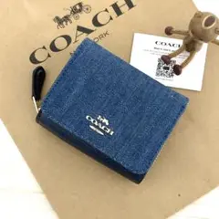 COACH コーチ ストラップ付き 長財布 デニム インディゴ ブルー - メルカリ