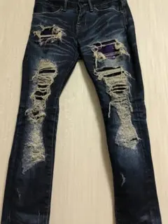 ヒ*す様 シヴァーライズ スキニーデニム ダメージ加工 パープルスパンコールのサムネイル