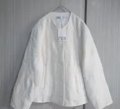 新品未使用_ZARAザラ ホワイト白 キルティングノーカラージャケットアウターМ