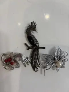 ヴィンテージ ブローチ 3点セット 鳥 花