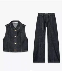 新品未使用タグ付き ZARA デニムベスト＆パンツ セットアップのサムネイル