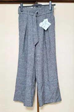 ★新品未使用★ゆるリッチ　グレーストライプパンツ ベルト付き　Mサイズ★