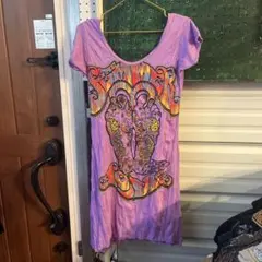 №17 アジアン紫ワンピースM柔らか素材