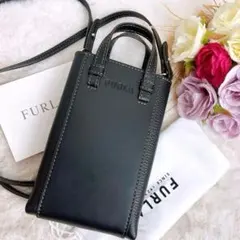 極美品☆FURLAフルラ スマホショルダーバッグ レザー ブラック 保存袋 