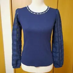 INGNIビジューパール装飾付きシースルー袖トップス長袖