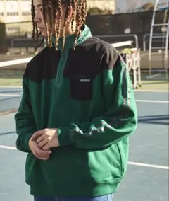 【NYUDROP】ナイロン切替 サイドライン プルオーバースウェット