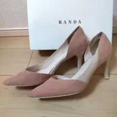 RANDA 25.5cm サイドオープンパンプス ピンク ベージュ スエードのサムネイル