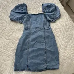 h&m デニムパフスリーブミニワンピース