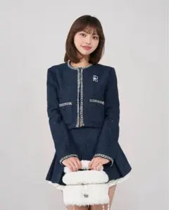 ダーリッチ スパンコールツイードジャケット スカート（ネイビー）