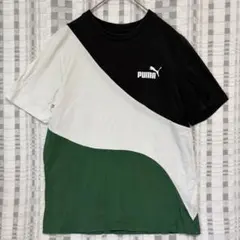 ☆PUMA カラーブロック Tシャツ ブラック　グリーン　S