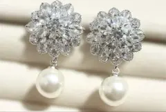 ブライダル クリスタル パール ピアス