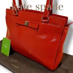 ケイトスペード 良品 リボン装飾 エナメル パテントレザー ハンドバッグ レッド