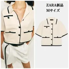 完売品ZARAショートスリーブコントラストパイピングニットジャケットM新品のサムネイル
