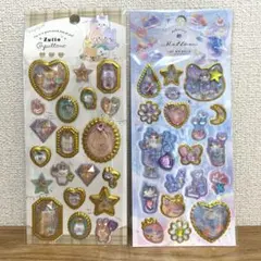 【２枚セット】宝石シール　ぷっくりシール　キラキラシール　ジュエリーシール　ネコ