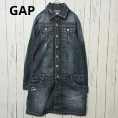 GAP デニムワンピース M ダメージ加工 インディゴ ロングシャツ