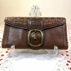 希少アーカイブ品　COACH ハンプトンズ ウィーブド レザー 長財布 ピンク