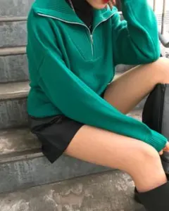 1706 J.CREW ネイビー ハーフジップ タートルネック セーター メンズ 