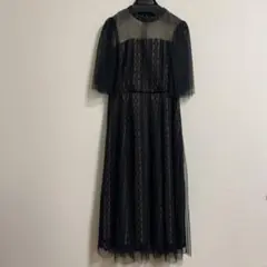 黒 シースルー袖 ロングドレス