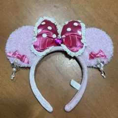 ミニー　イヤリングカチューシャ　リボン　ドット　ピンク