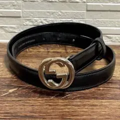 グッチ GG インターロッキング バックル ベルト レザー シルバー ブラック.