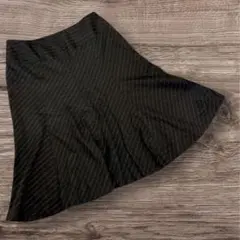 リミックス　膝丈フレアスカート　ブラック　日本製　毛　Lサイズ　ストライプ