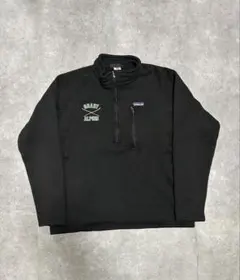patagonia フリース　ハーフジップ　ブラック　企業ロゴ