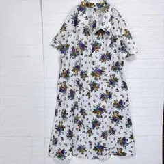 希少 ヴィンテージ 花柄 ロングワンピース 半袖 フロントジップ レトロ