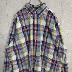 ラルフローレン　ポニー刺繍カラフルチェック柄　長袖BDシャツ　ビックサイズXLT