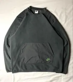 NIKE ナイロン切替フリース プルオーバー 刺繍ロゴ グレー L