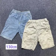 デニムとキャンプ柄ハーフパンツ2点セット　130 キッズ