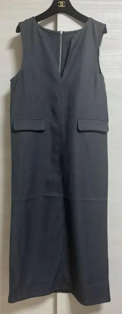 ノースリーブ Vネック ロングワンピース