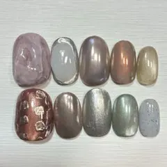 〔現品〕ネイルチップ　パープルネイル　マグネットネイル　個性派ネイル　ベージュ