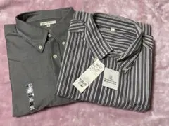 メンズ長袖シャツ2枚　3Lサイズ グレー.縦ストライプ　綿100%