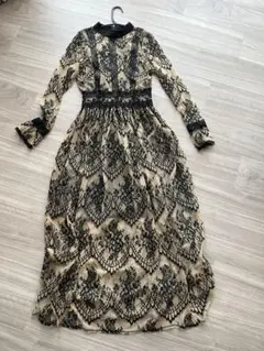 SMILE ORCHIDレースデザイン長袖ロングワンピース S