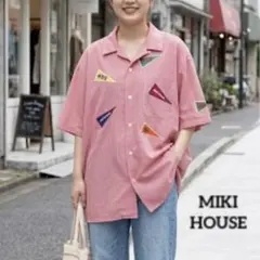 MIKI HOUSE♡ミキハウスメンズL 半袖シャツ ギンガムチェックワッペン