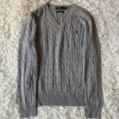 【美品✨】ポロバイラルフローレン シルク100% ケーブルニット グレー XL