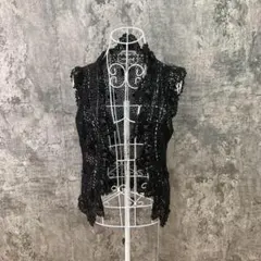 美品◆モスキーノ【M】クロシェ編 レースベスト/ジレ フラワーモチーフ ビジューのサムネイル
