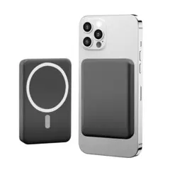 MagSafe対応 モバイルバッテリー ワイヤレス 小型 大容量 ブラック