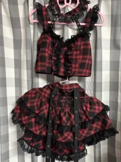赤黒チェック ミサミサ風 パンクファッション コスプレ ゴスロリ 上下セットのサムネイル