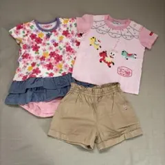 ミキハウス　ホットビスケッツ　3点セット　80 半袖　ロンパース　ハーフパンツ